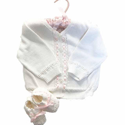 Baby White Cardigan and Matching Booties