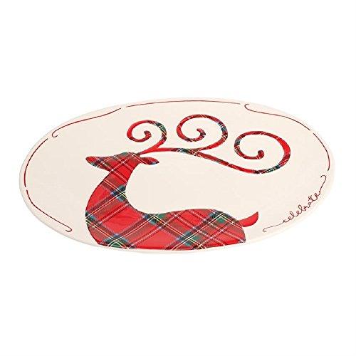 Tartan Reindeer Ceramic Serving Platter