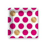 Kenzie Fuchsia Gold Foil Polka Dots Paper Dessert Plates (8 count)