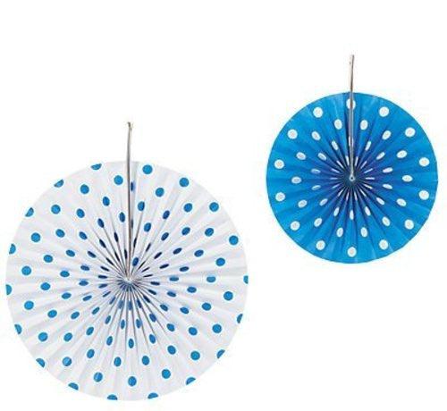 Blue and White Polka Dot Hanging Fans Decorations