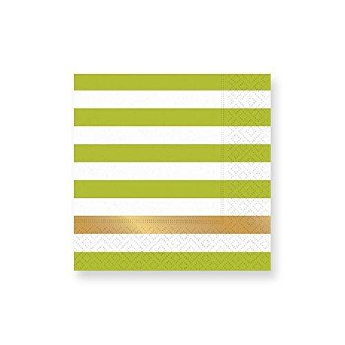 Lime Green and Gold Stripes Paper Beverage Napkins