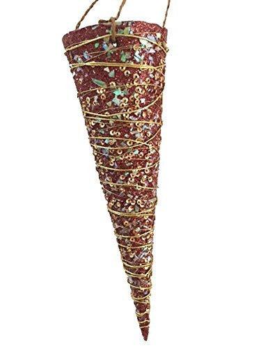 Burgundy Sequins Hanging Cone Ornament