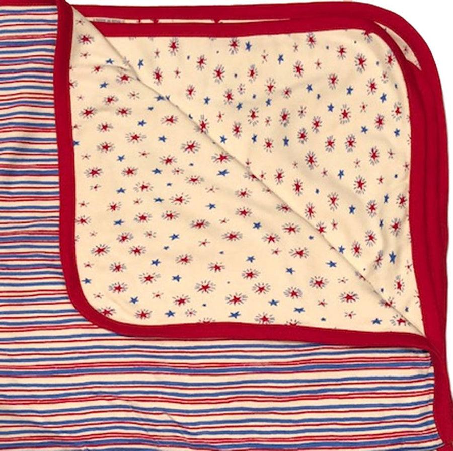 Red Blue Stripes and Stars Reversible Baby Blanket