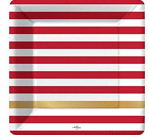 Kenzie Red White Gold Stripe Paper Dinner Plates - A Gifted Solution