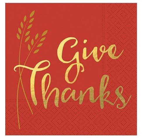 Gold Foil Give Thanks Orange Beverage Napkins - A Gifted Solution