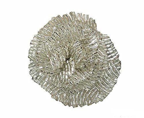 Silver Beaded Flower Napkin Rings Set of 4