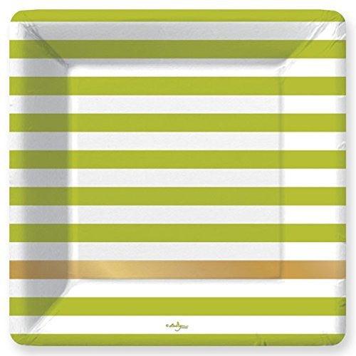 Kenzie Lime Green Stripe 10.25" Paper Plates (8 count) - A Gifted Solution