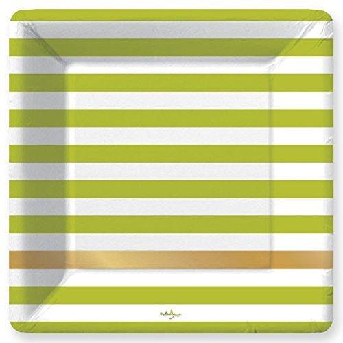 Lime Green and Gold Stripe Paper Dinner Plates
