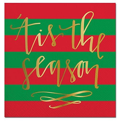 Tis the Season Red and Green Paper Beverage Napkins
