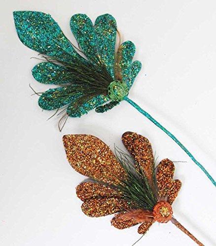 Katherine's Collection Glitter Encrusted Peacock Large Floral Stems - Set of 2