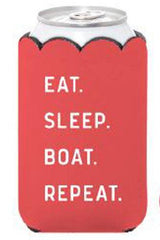"Eat Sleep Boat Repeat" Insulated Can Holder with Pocket