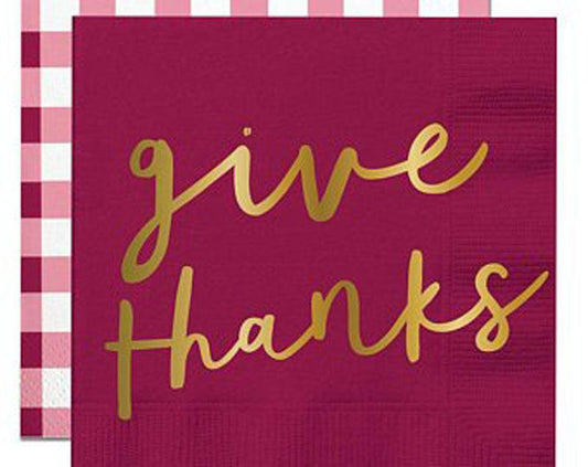 Slant Burgundy Give Thanks Paper Beverage Napkins - A Gifted Solution