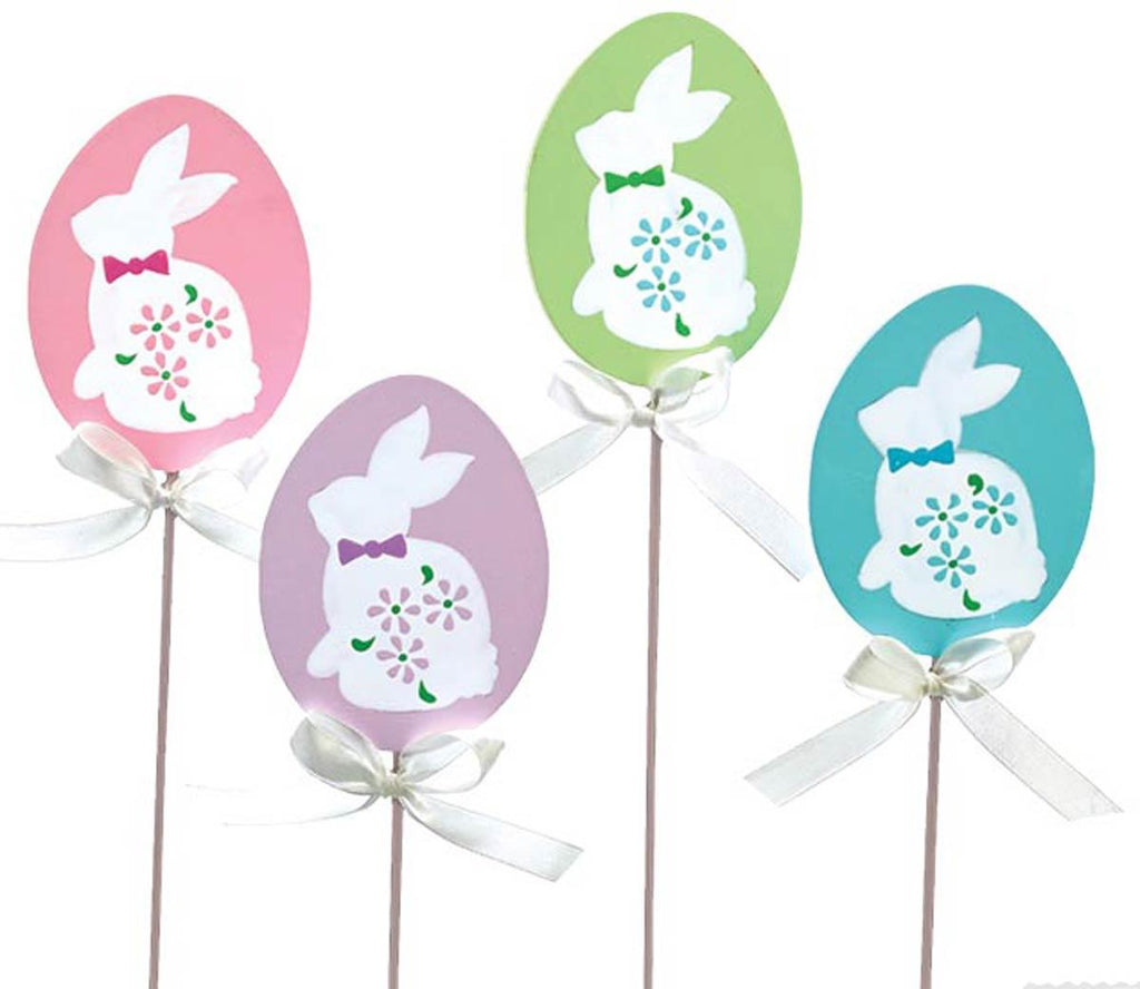Egg Shape Wooden Picks with Bunny Silhouette Set of 4