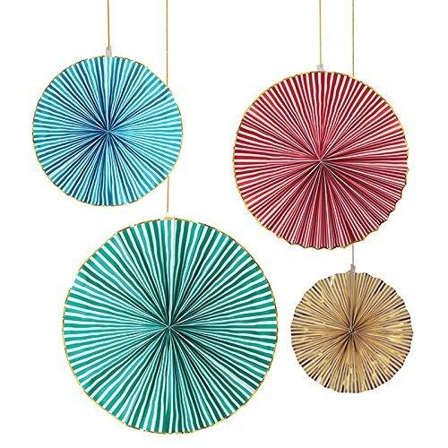 Large Party Fans in Green Red Mint and Gold - Set of 4