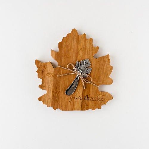 Wooden Maple Leaf Cheese Plate and Spreader Gift Set