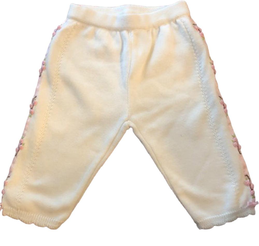 White and Pink Ribbon Knitted Pants 3-6 mo