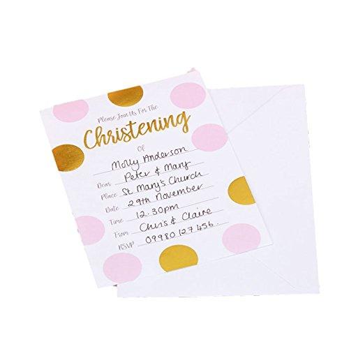 Neviti Pink and Gold Patternworks Polka Dots Christening Invitations (10 ct)
