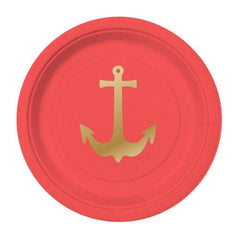 Red and Gold Foil Anchors 5" Paper Plates - A Gifted Solution