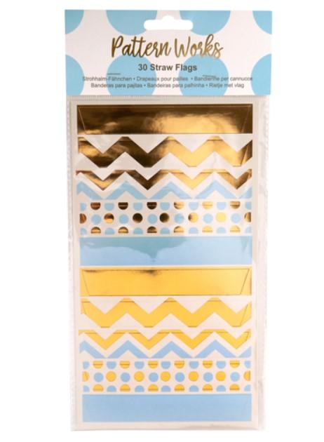 Neviti Patternworks Modern Design Paper Straw Flags (30 ct) (Blue)