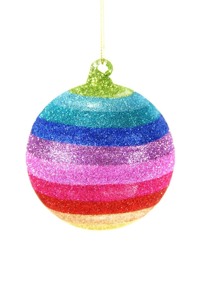 Striped Glitter Rainbow Ball Ornament