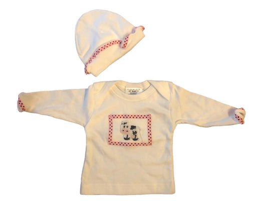 Pink and Black Cow Baby Tee Shirt with Matching Cap 