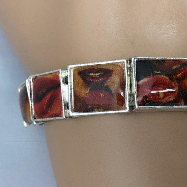 Red Hot Sexy Lips Tile Bracelet