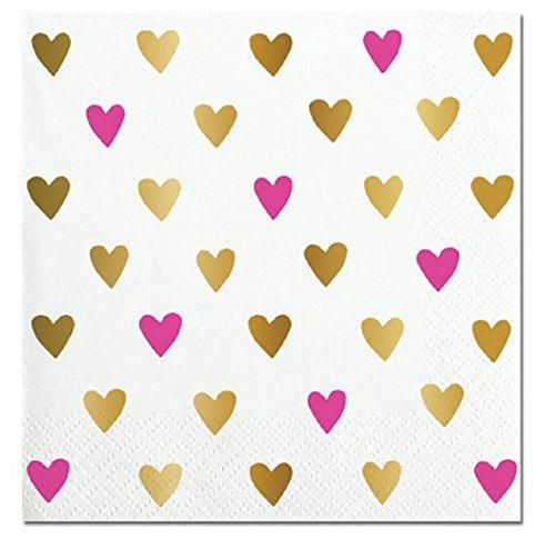 Pink and Gold Hearts Beverage Paper Napkins