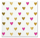 Pink and Gold Foil Hearts Beverage Paper Napkins