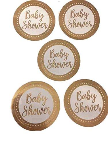 White and Gold Foil Baby Shower Party Favor Stickers (25 ct)