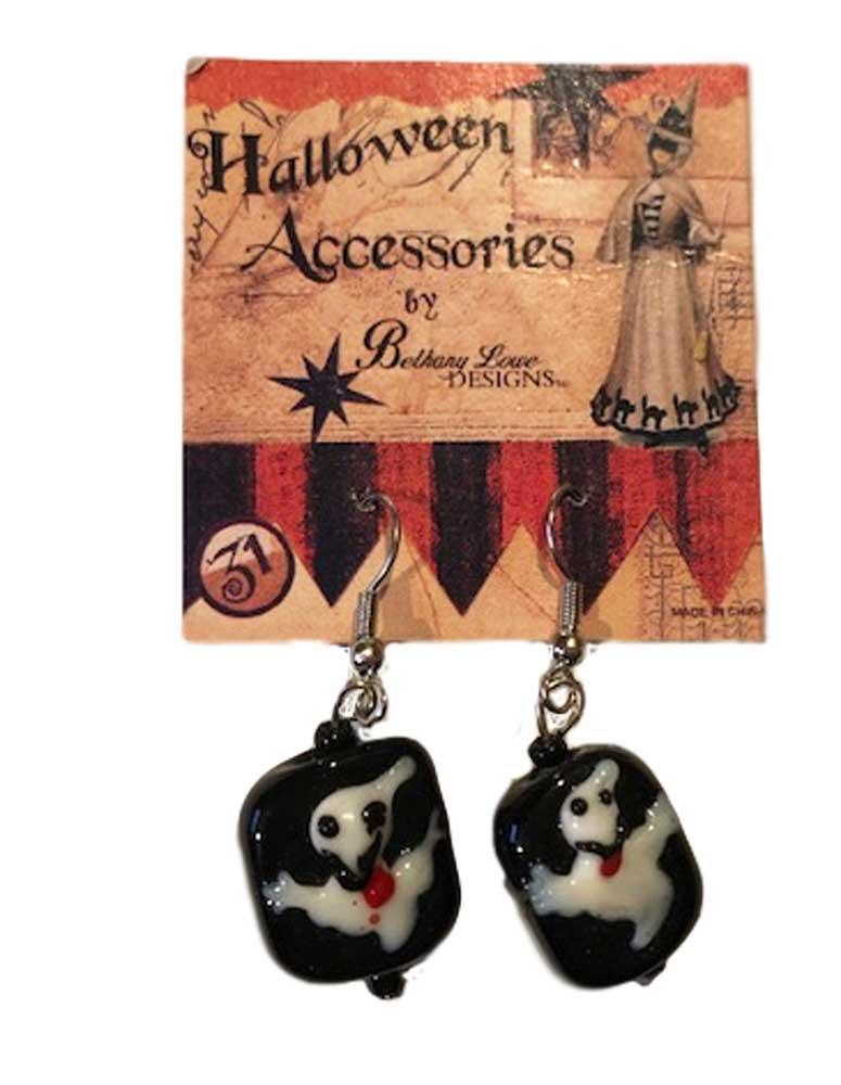 Bethany Lowe Halloween Ghost Venetian Glass Beads Earrings