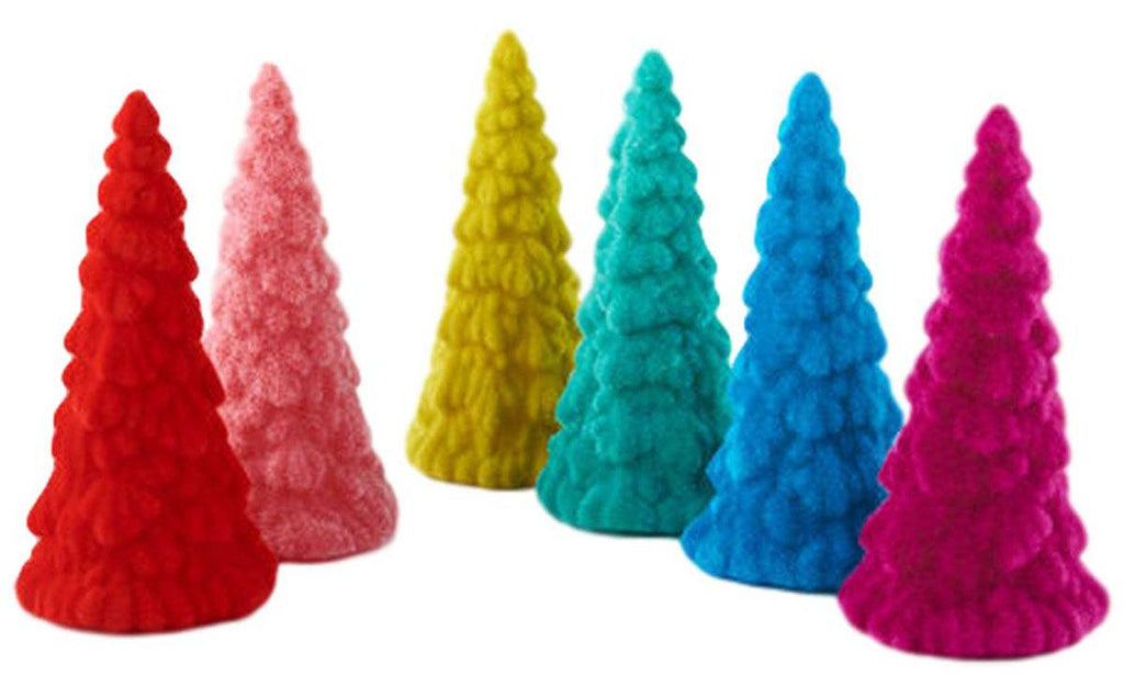 One Hundred 80 Degrees Rainbow Color Flocked Trees Set of 6