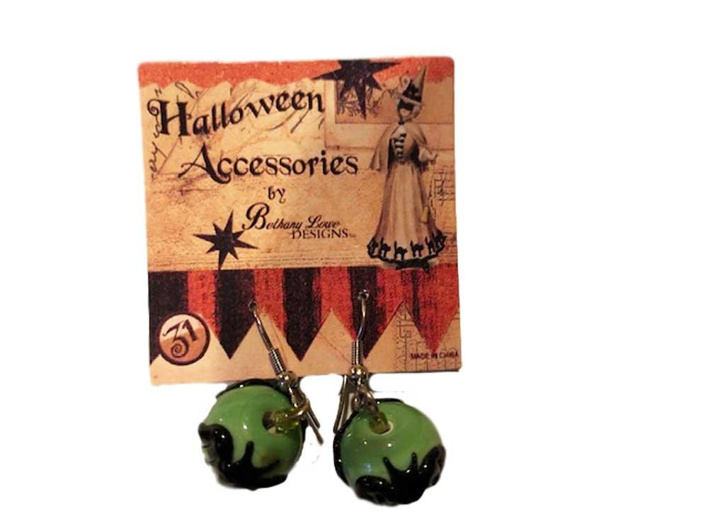 Bethany Lowe Halloween Black Bat Venetian Glass Beads Earrings