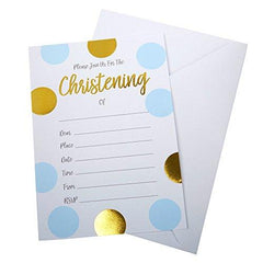 Blue and Gold Circles Pattern Christening Invitations - Boy