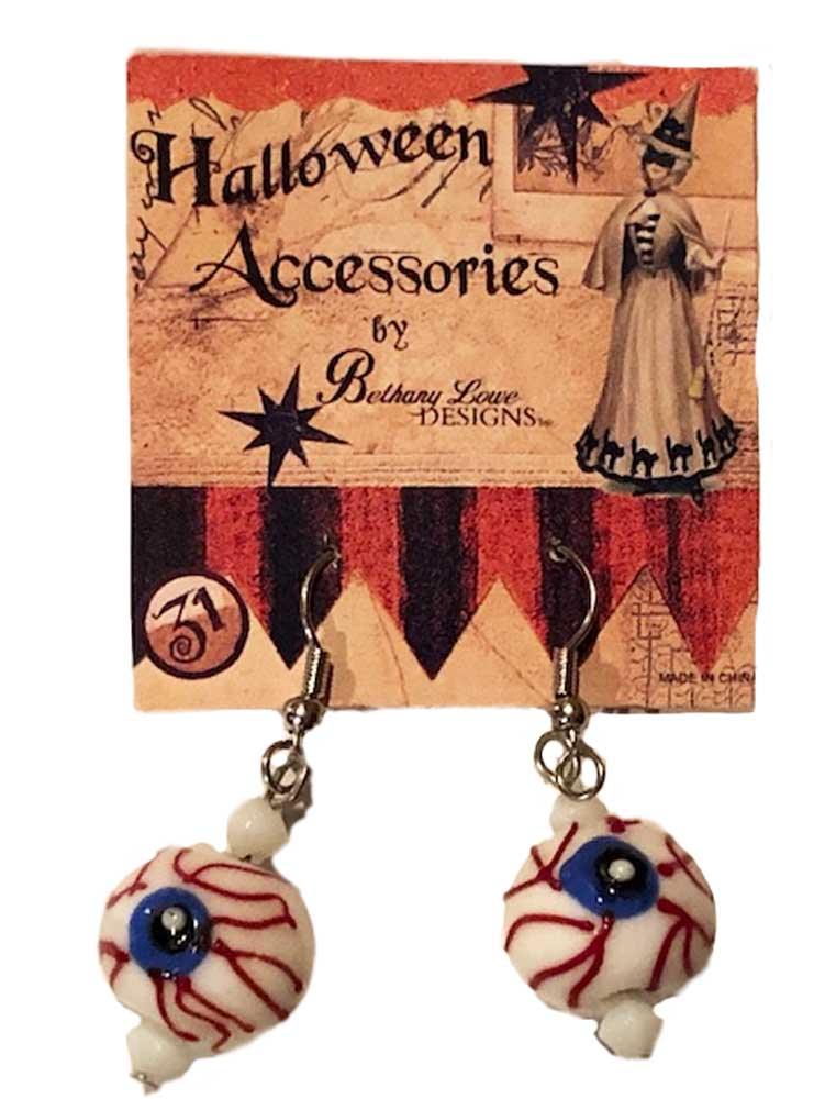 Bethany Lowe Halloween Eyeball Venetian Glass Beads Earrings