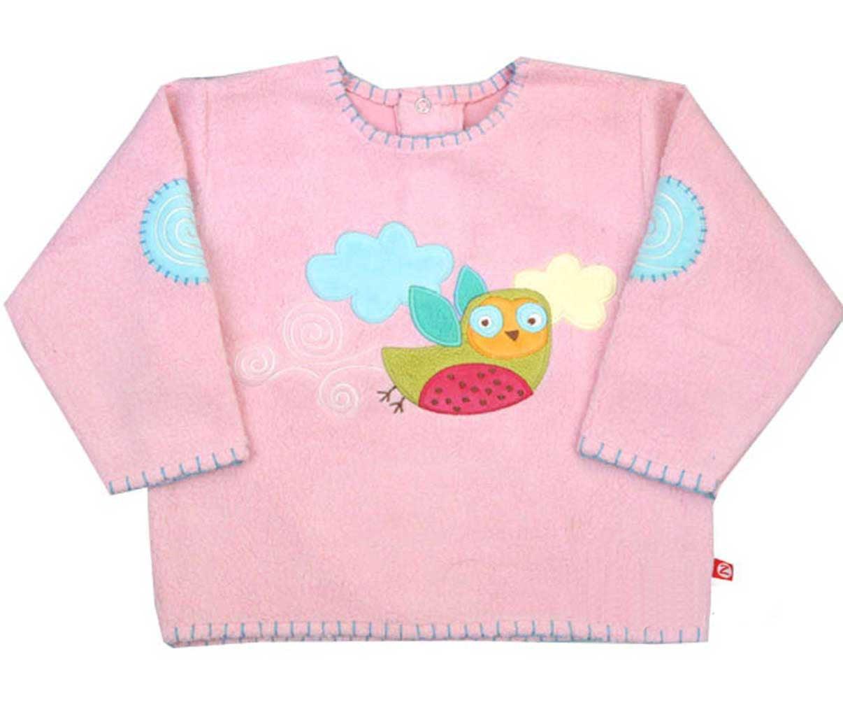 Zutano Embroidered Owl Pink Sweater