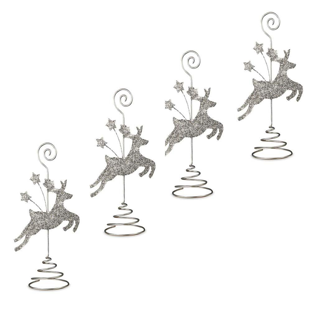 BETHANY LOWE Silver Glitter Reindeer Placecard Holders - Set of Four
