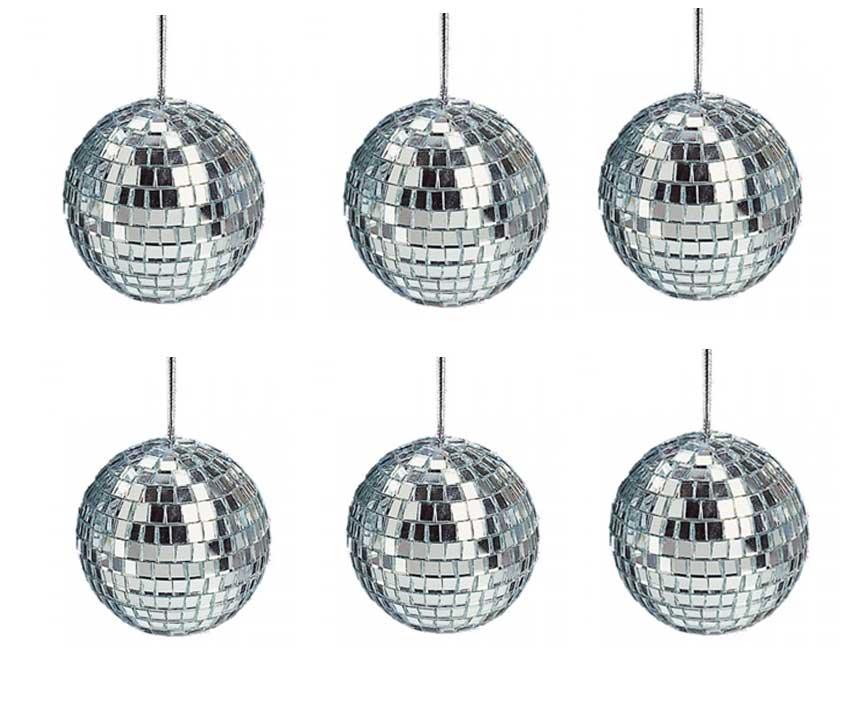 Silver Mirror Ball Ornaments Set 6