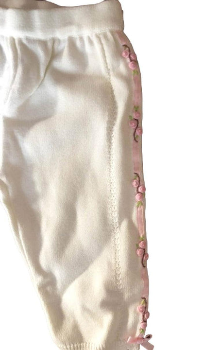 White and Pink Ribbon Knitted Pants 3-6 mo - A Gifted Solution