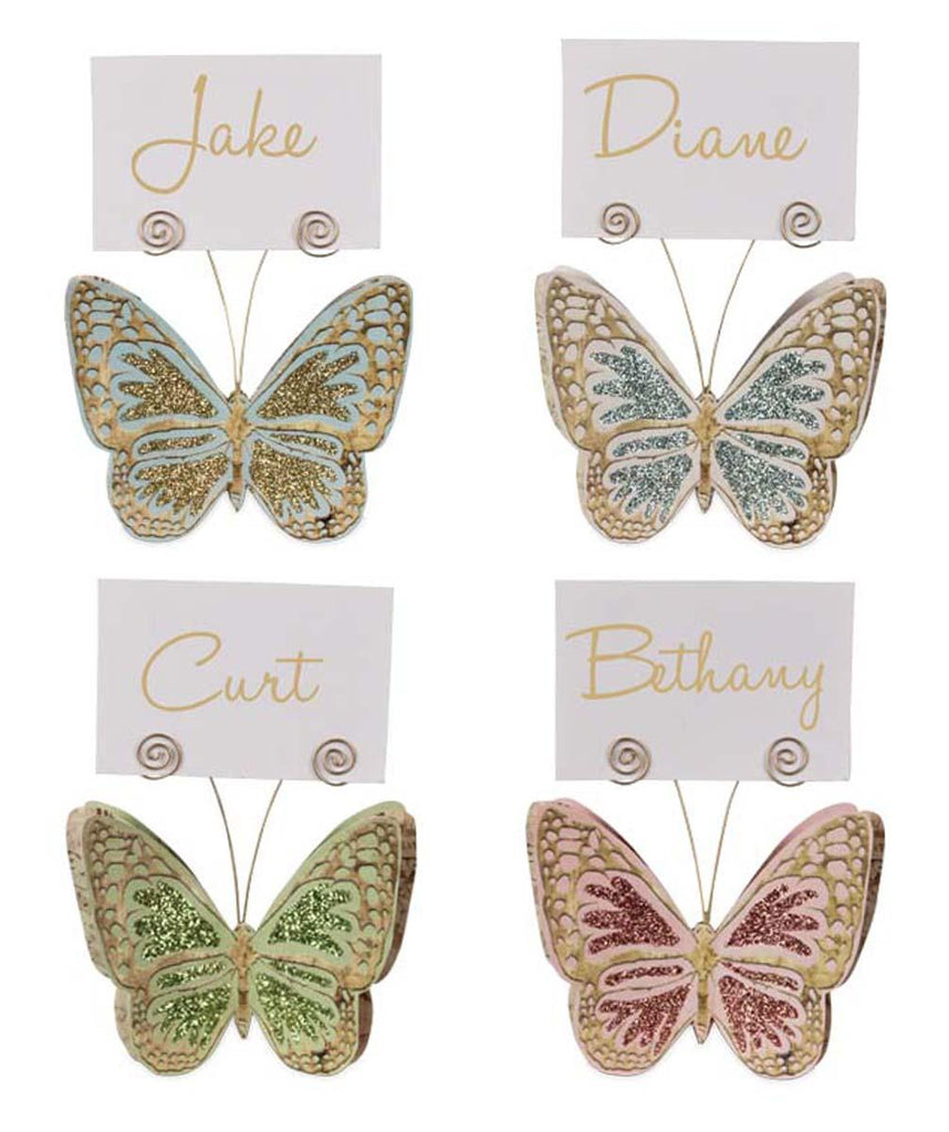 Bethany Lowe Glitter Butterfly Placecard Holder Ornament (Set/4)