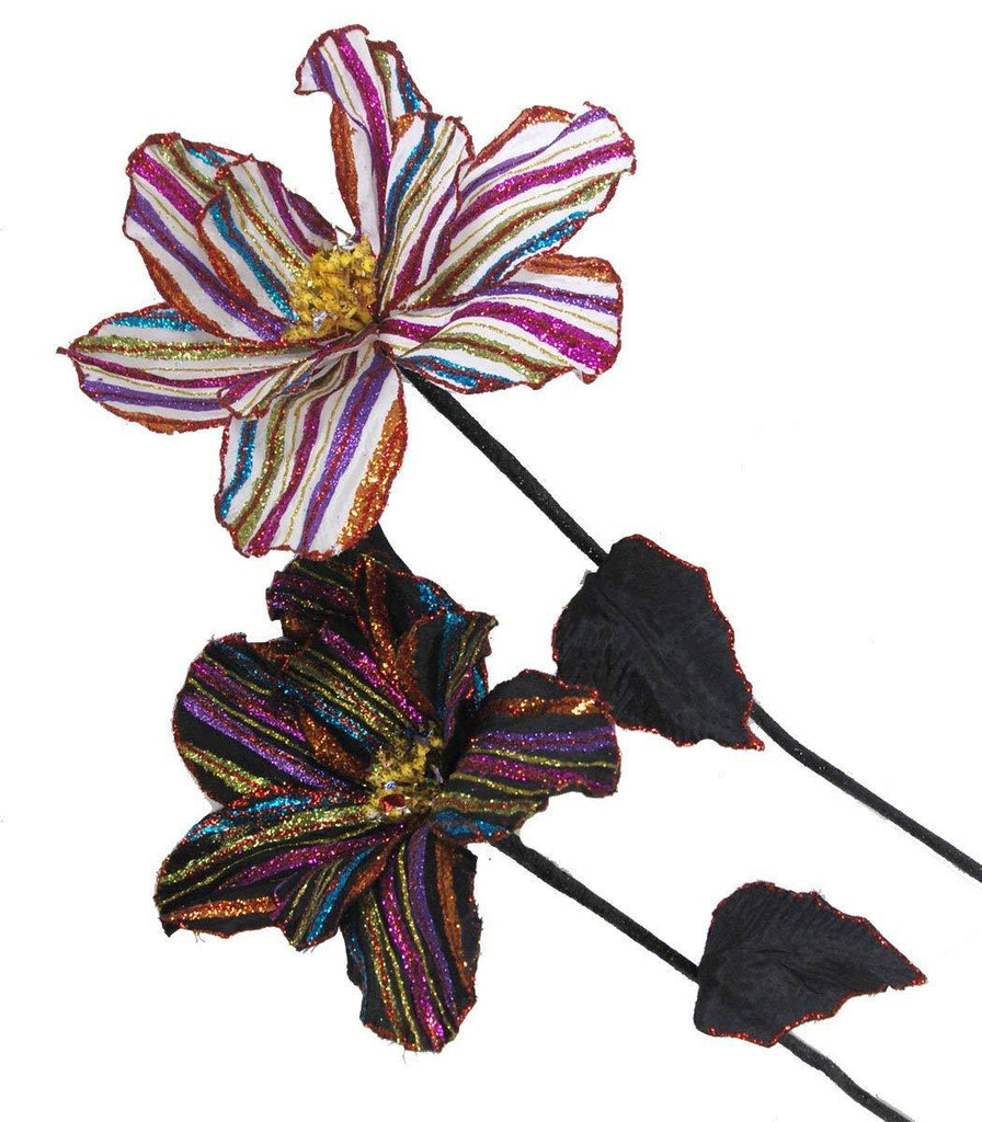 Katherine's Collection Stripe Fabric Glittered Flower Stems Set of 2