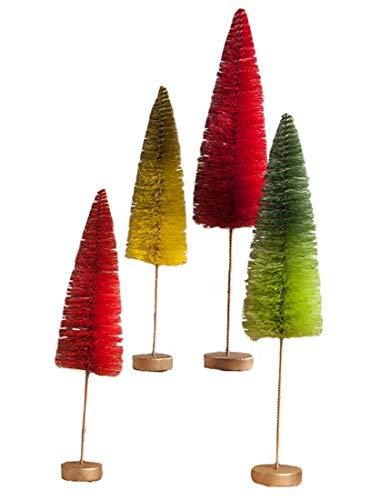 Bethany Lowe Red Green Yellow Bottle Brush Tabletop Trees Set of Four