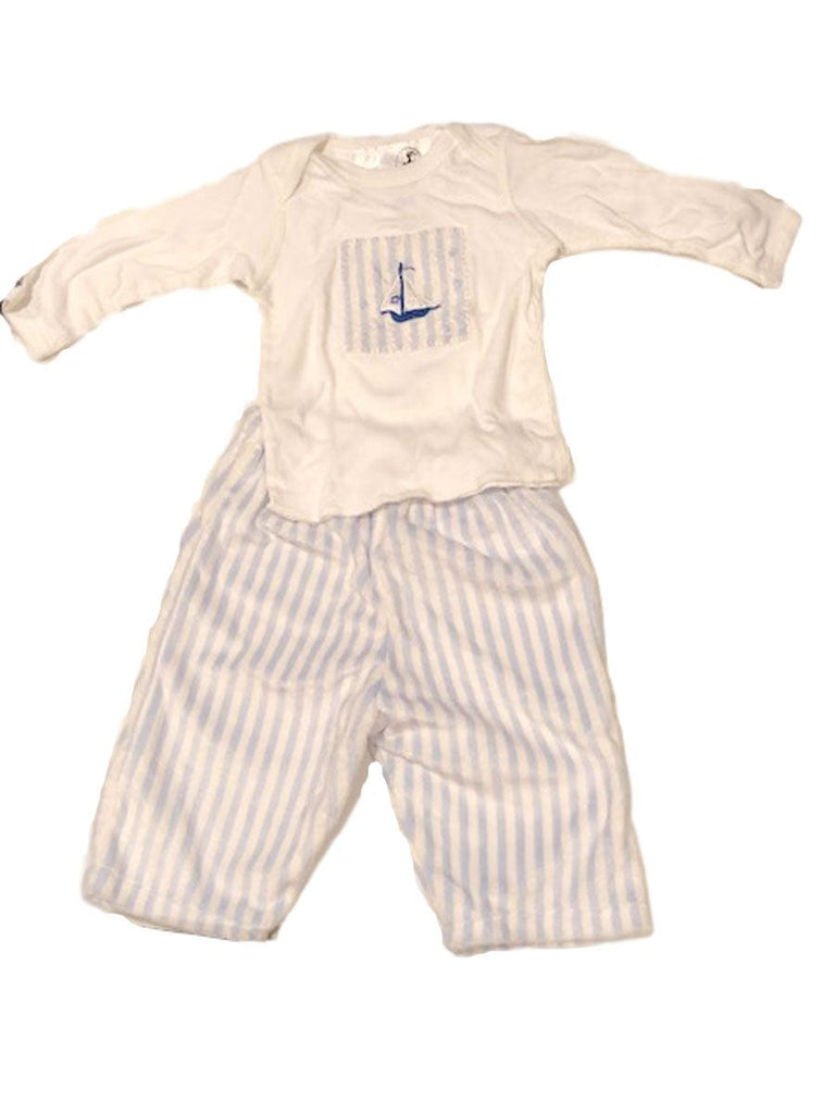 Infant Blue and White Stripe Velour Pants and Matching Tee