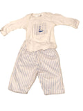 Blue and white stripe velour pants and tee